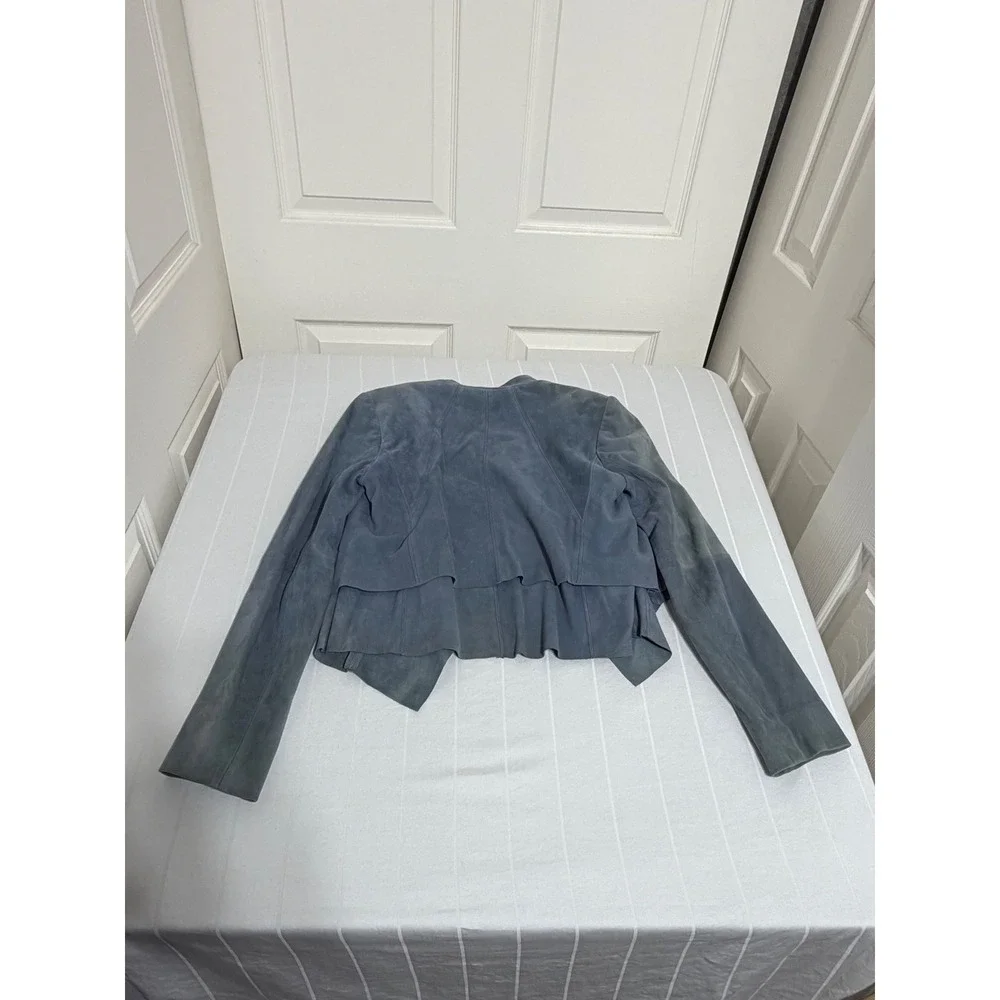 White House Black Market Blue Suede Draped Front Jacket 570209870 Womens XS